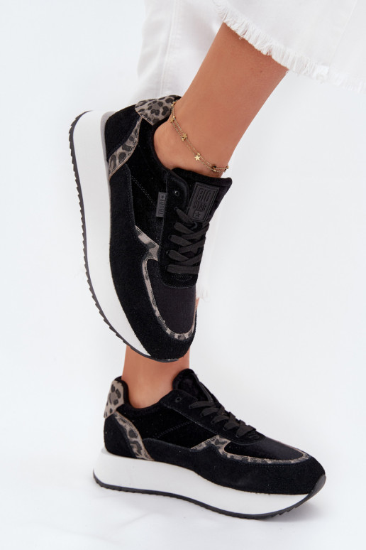 aus INildleder Sneakers Stilvollllschuhe Feminin Big Star OO274A312 HI-POLY SYSTEM schZuarze Farbe mit Leopardenfellmuster