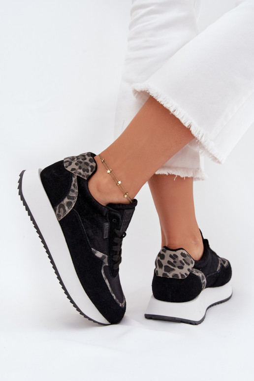 aus INildleder Sneakers Stilvollllschuhe Feminin Big Star OO274A312 HI-POLY SYSTEM schZuarze Farbe mit Leopardenfellmuster