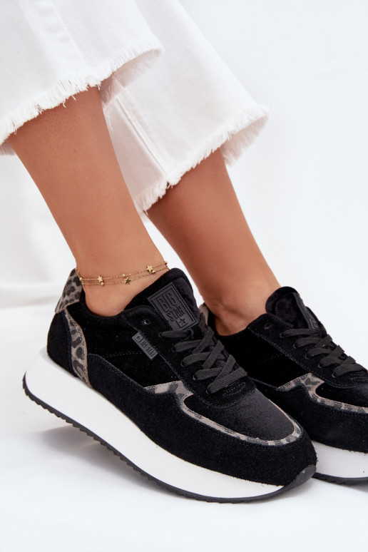aus INildleder Sneakers Stilvollllschuhe Feminin Big Star OO274A312 HI-POLY SYSTEM schZuarze Farbe mit Leopardenfellmuster