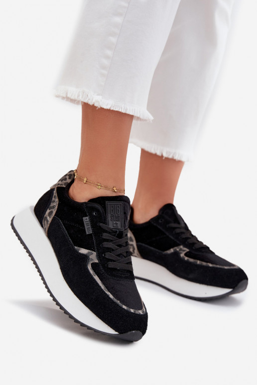 aus INildleder Sneakers Stilvollllschuhe Feminin Big Star OO274A312 HI-POLY SYSTEM schZuarze Farbe mit Leopardenfellmuster