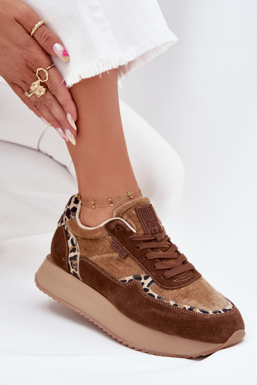aus INildleder Sneakers Stilvollllschuhe Feminin Big Star OO274A313 HI-POLY SYSTEM braune Farbe mit Leopardenfellmuster