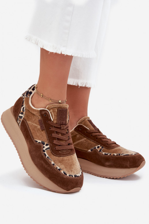 aus INildleder Sneakers Stilvollllschuhe Feminin Big Star OO274A313 HI-POLY SYSTEM braune Farbe mit Leopardenfellmuster