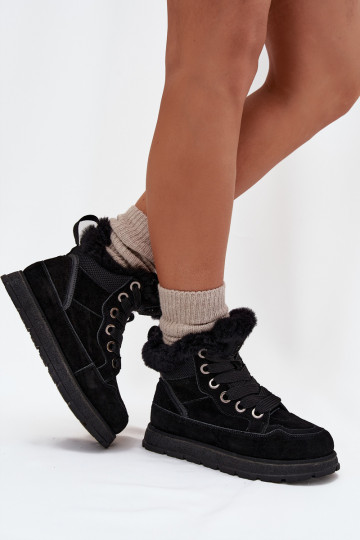 Damen Wildleder Schneestiefel mit Plateau und Fell Big Star SS274369, schwarz