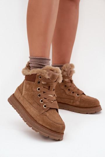 aus INildleder Schneestiefel Schuhe Feminin mit einer Plattform mit Pelzmantel Big Star SS274370 braune Farbe