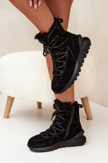 aus INildleder Schneestiefel Feminin mit Pelzmantel Big Star SS274319 schZuarze Farbe