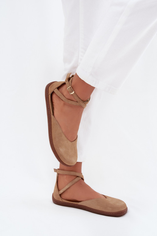 Ballerinas aus INildleder Feminin Barefoot mit Streifen Zazoo 191 Beige