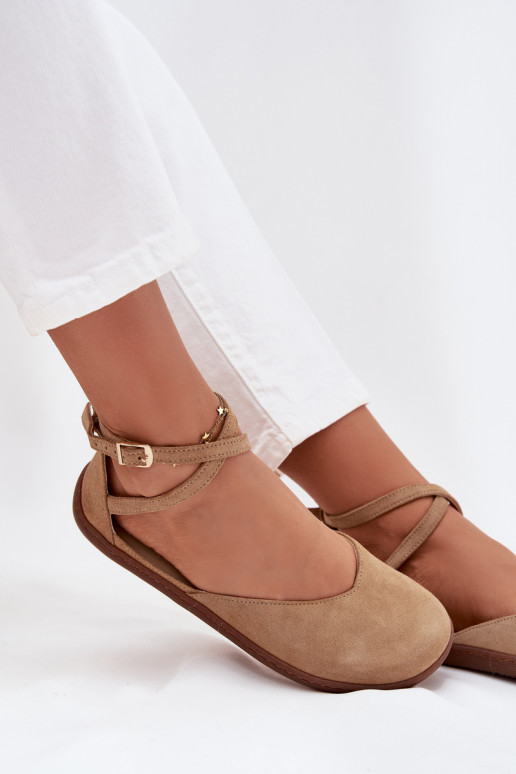 Ballerinas aus INildleder Feminin Barefoot mit Streifen Zazoo 191 Beige
