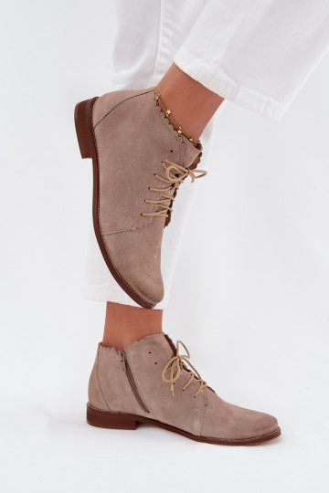 INildlederschuhe mit breiten Absätzen Cappuccino-Farbe Zazoo 4078