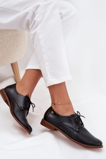 Leder Damen elegante Schuhe mit Schnürung Zazoo 4238 schwarz