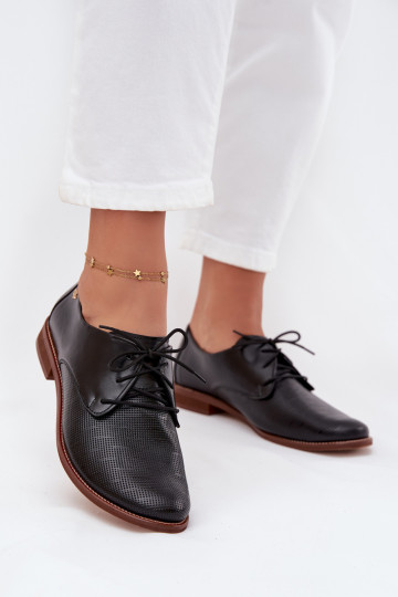 Leder Damen elegante Schuhe mit Schnürung Zazoo 4238 schwarz 2