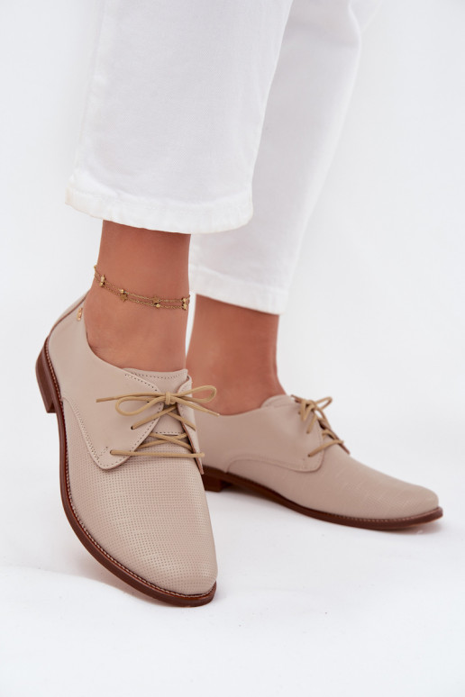 Haut Schuhe Feminin Eleganter Stil mit Schnürsenkeln Zazoo 4238 Beige