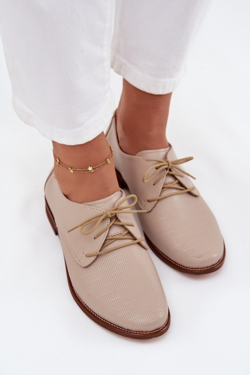 Haut Schuhe Feminin Eleganter Stil mit Schnürsenkeln Zazoo 4238 Beige