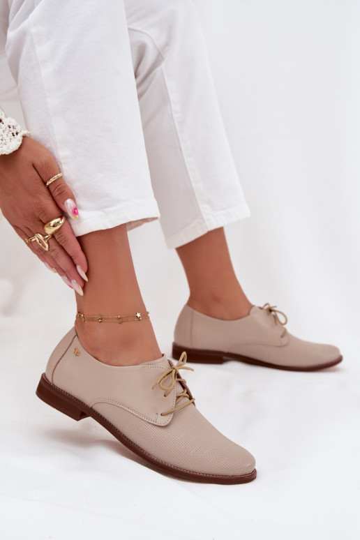 Haut Schuhe Feminin Eleganter Stil mit Schnürsenkeln Zazoo 4238 Beige