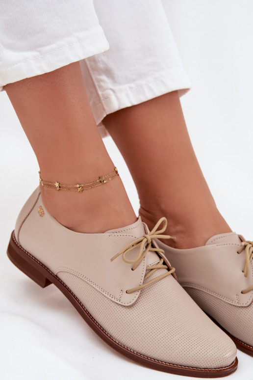 Haut Schuhe Feminin Eleganter Stil mit Schnürsenkeln Zazoo 4238 Beige