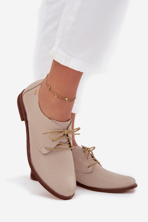 Haut Schuhe Feminin Eleganter Stil mit Schnürsenkeln Zazoo 4238 Beige