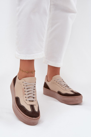 Haut Sneakers Stilvollllschuhe Feminin mit einer Plattform Zazoo N1269S2 Beige 2