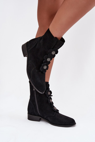 INildlederschuhe Feminin Mit Dekorationeni mit floralen Motivenkami Zazoo 3085 schZuarze Farbe