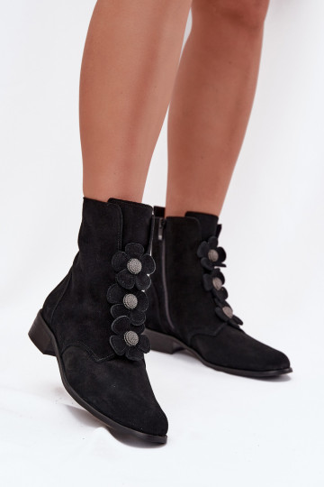 INildlederschuhe Feminin Mit Dekorationeni mit floralen Motivenkami Zazoo 3085 schZuarze Farbe 2