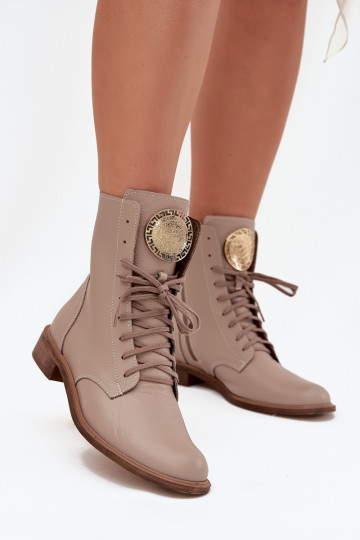 Haut Damenstiefel mit breiten Absätzen Ze goldene Farbem Detalem Zazoo 3084 Beige 2