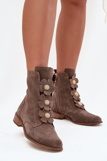 INildlederschuhe Feminin Mit Dekorationeni mit floralen Motivenkami Zazoo 3085 Beige 2