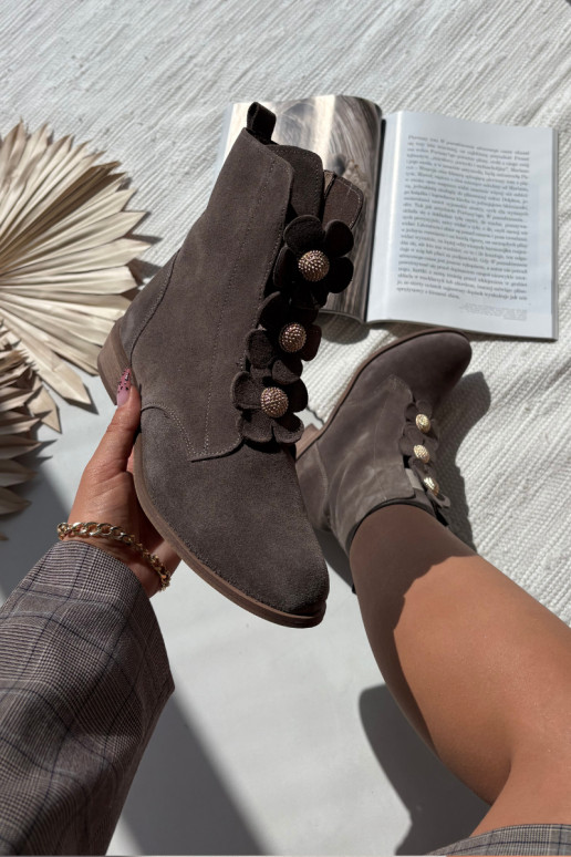 INildlederschuhe Feminin Mit Dekorationeni mit floralen Motivenkami Zazoo 3085 Beige