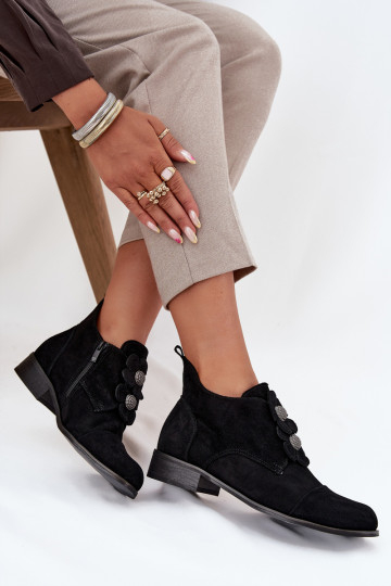 aus INildleder Schuhe Feminin Mit Dekorationeni mit floralen Motivenkami Zazoo 3080 schZuarze Farbe