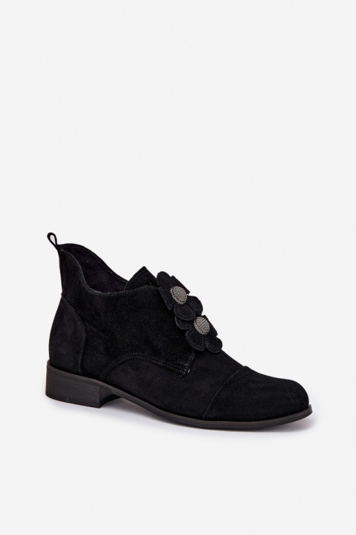 aus INildleder Schuhe Feminin Mit Dekorationeni mit floralen Motivenkami Zazoo 3080 schZuarze Farbe