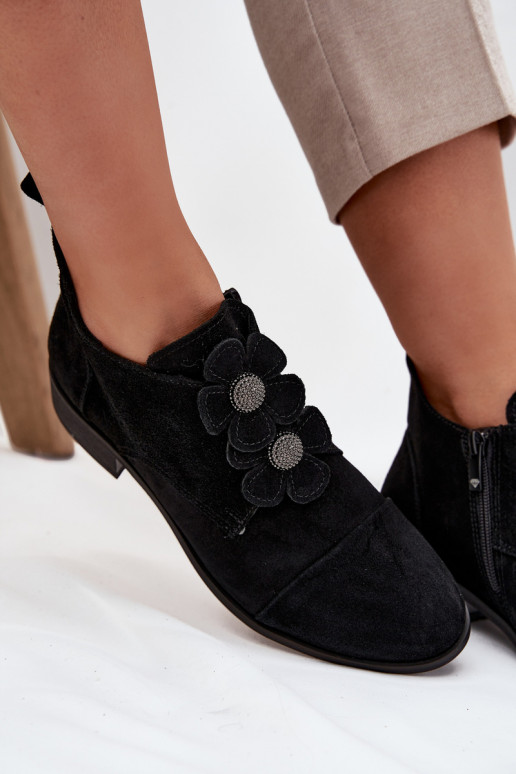 aus INildleder Schuhe Feminin Mit Dekorationeni mit floralen Motivenkami Zazoo 3080 schZuarze Farbe