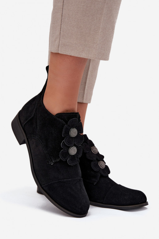 aus INildleder Schuhe Feminin Mit Dekorationeni mit floralen Motivenkami Zazoo 3080 schZuarze Farbe