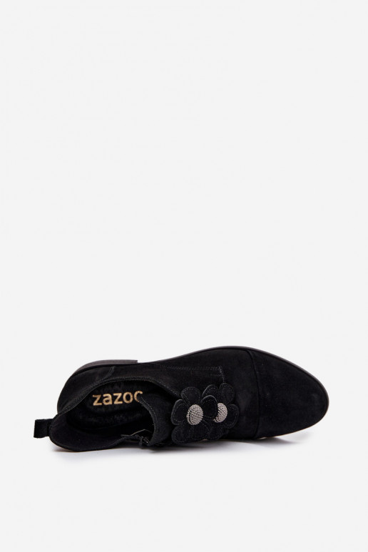 aus INildleder Schuhe Feminin Mit Dekorationeni mit floralen Motivenkami Zazoo 3080 schZuarze Farbe