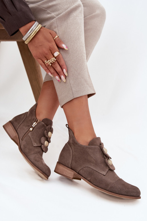 aus INildleder Schuhe Feminin Mit Dekorationeni mit floralen Motivenkami Zazoo 3080 Beige