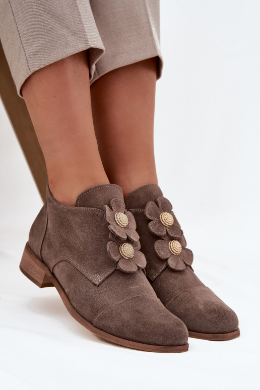 aus INildleder Schuhe Feminin Mit Dekorationeni mit floralen Motivenkami Zazoo 3080 Beige