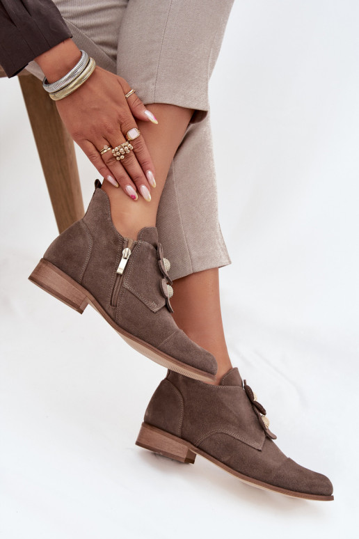 aus INildleder Schuhe Feminin Mit Dekorationeni mit floralen Motivenkami Zazoo 3080 Beige