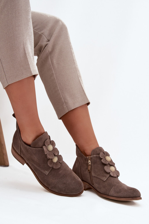 aus INildleder Schuhe Feminin Mit Dekorationeni mit floralen Motivenkami Zazoo 3080 Beige