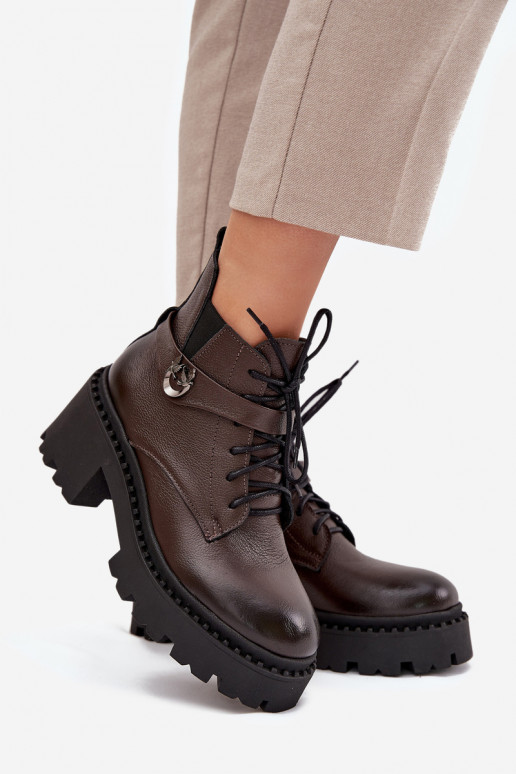 Haut Damenstiefel Klocke mit verzierten Absätzen sich Zuarm laufen Zazoo 60557 CzekoladoZue