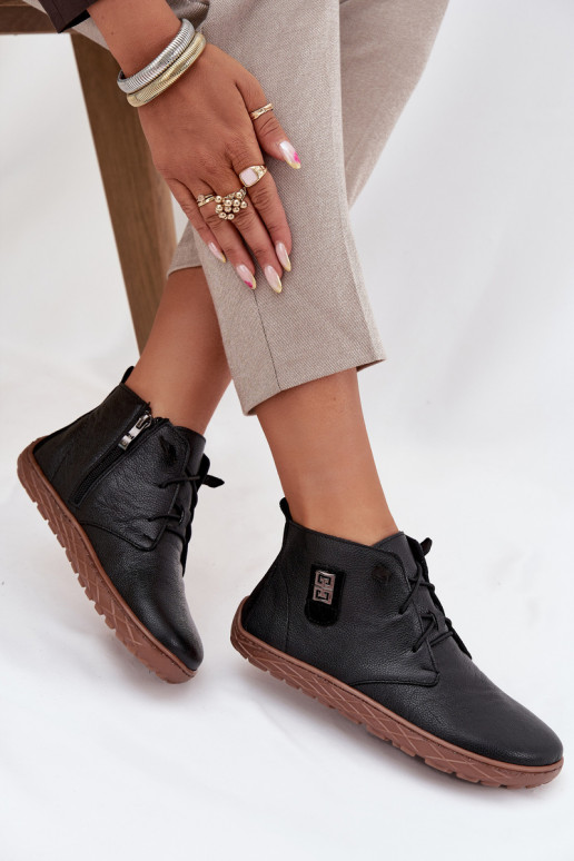 Haut Schuhe Barefoot Feminin Mit Dekorationen Detalem Zazoo 30072 schZuarze Farbe