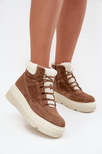 Vinceza 95354 braune Wildlederschneestiefel für Damen mit Wärmedämmung und Plattform 2