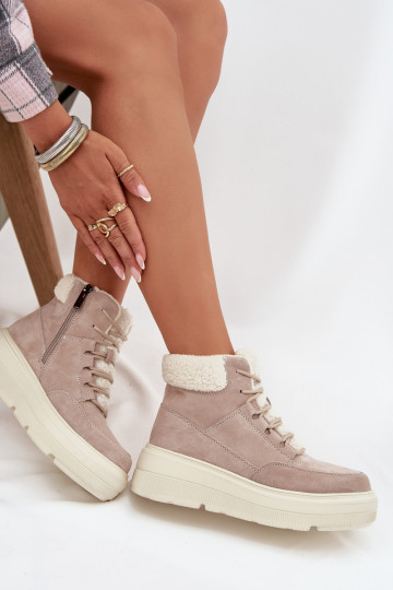Vinceza 95354 sandfarbene Wildlederschneestiefel für Damen mit Wärmedämmung und Plattform