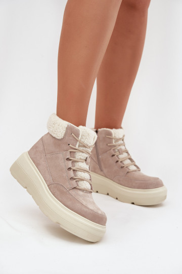 aus INildleder Schneestiefel Feminin mit AufZuärmen mit einer Plattform Vinceza 95354 Beige 2