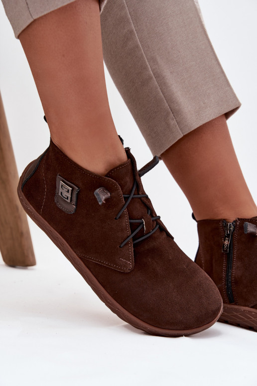 aus INildleder Schuhe Barefoot Feminin Mit Dekorationen Detalem Zazoo 30072 CzekoladoZue