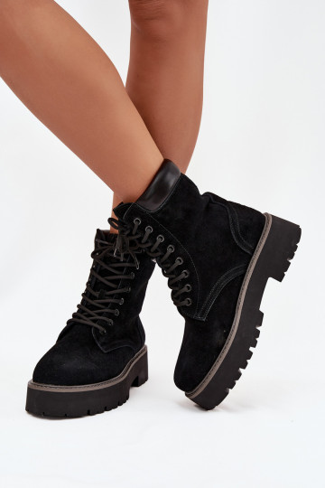 INildlederschuhe hohe Reitstiefel Feminin mit Schnürsenkeln Big Star SS274791 schZuarze Farbe
