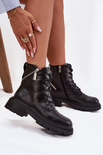 Gefütterte Arbeitsknöchelstiefel aus Leder für Damen, Big Star SS274452, schwarz