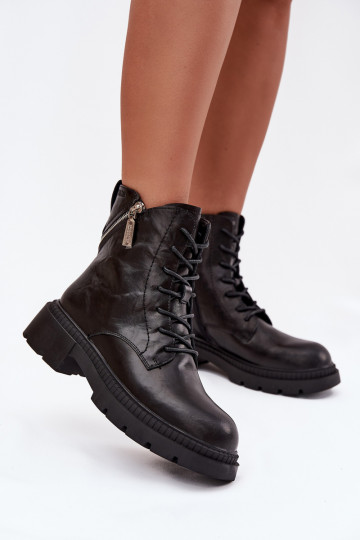 Gefütterte Arbeitsknöchelstiefel aus Leder für Damen, Big Star SS274452, schwarz 2