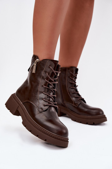 Gefütterte Arbeitsknöchelstiefel aus Leder für Damen, Big Star SS274453, braun 2