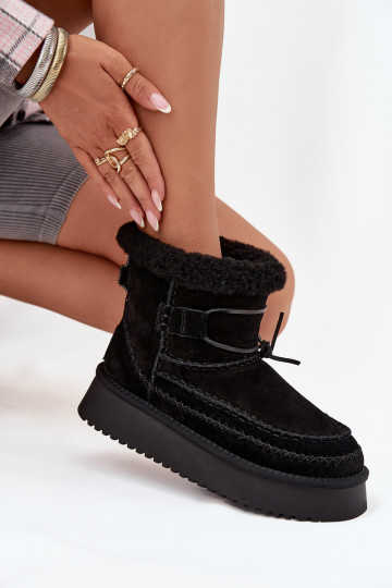 Wildledersnowboots für Damen mit schönen Nähten, Big Star SS274372, schwarz
