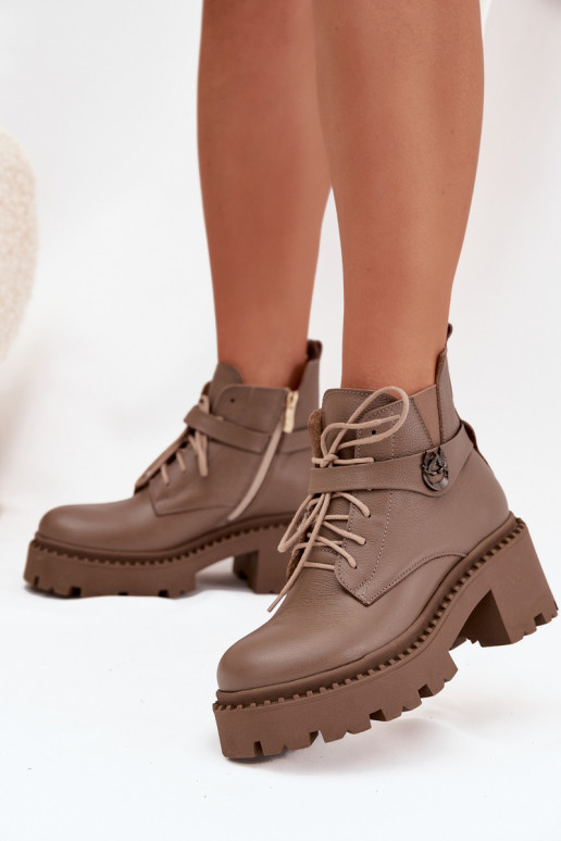 Haut Damenstiefel Klocke mit verzierten Absätzen sich Zuarm laufen Zazoo 60557 Beige