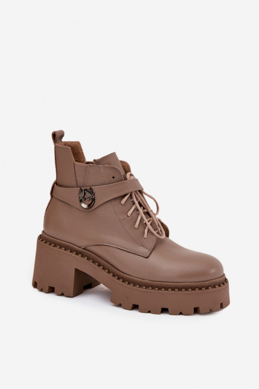 Haut Damenstiefel Klocke mit verzierten Absätzen sich Zuarm laufen Zazoo 60557 Beige