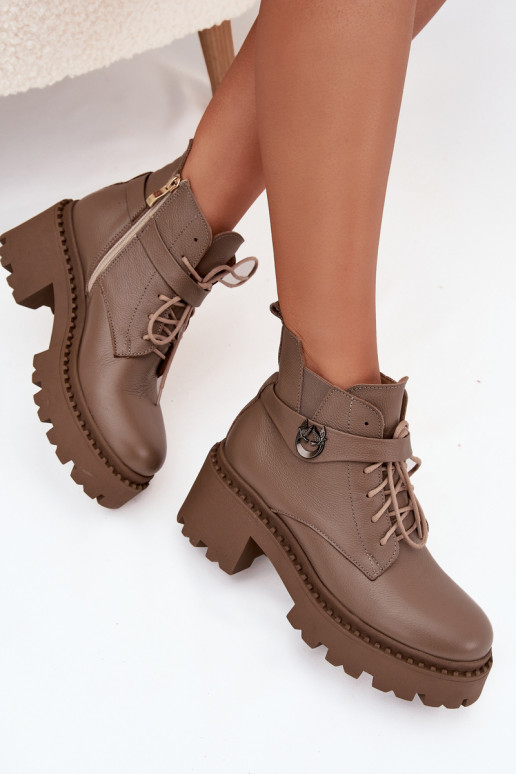 Haut Damenstiefel Klocke mit verzierten Absätzen sich Zuarm laufen Zazoo 60557 Beige