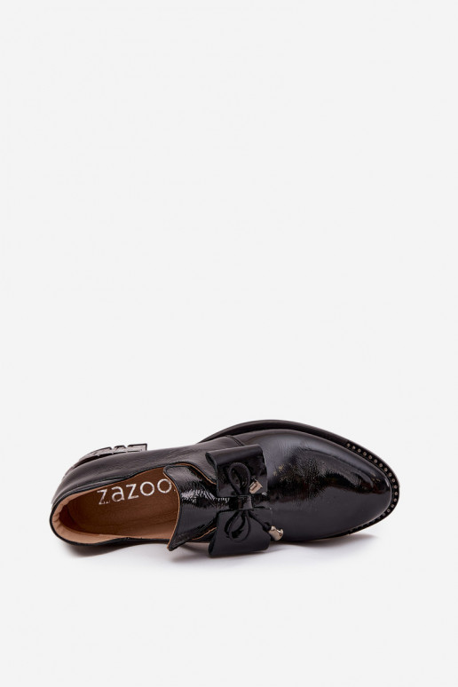 mit Lackeffekt Schuhe Feminin Auf niedrigem Absatz mit Bändern Zazoo 1399 schZuarze Farbe