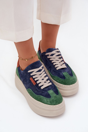 aus INildleder Sneakers Stilvollllschuhe Feminin mit einer Plattform Zazoo N1269S3 Grün-Dunkelblau